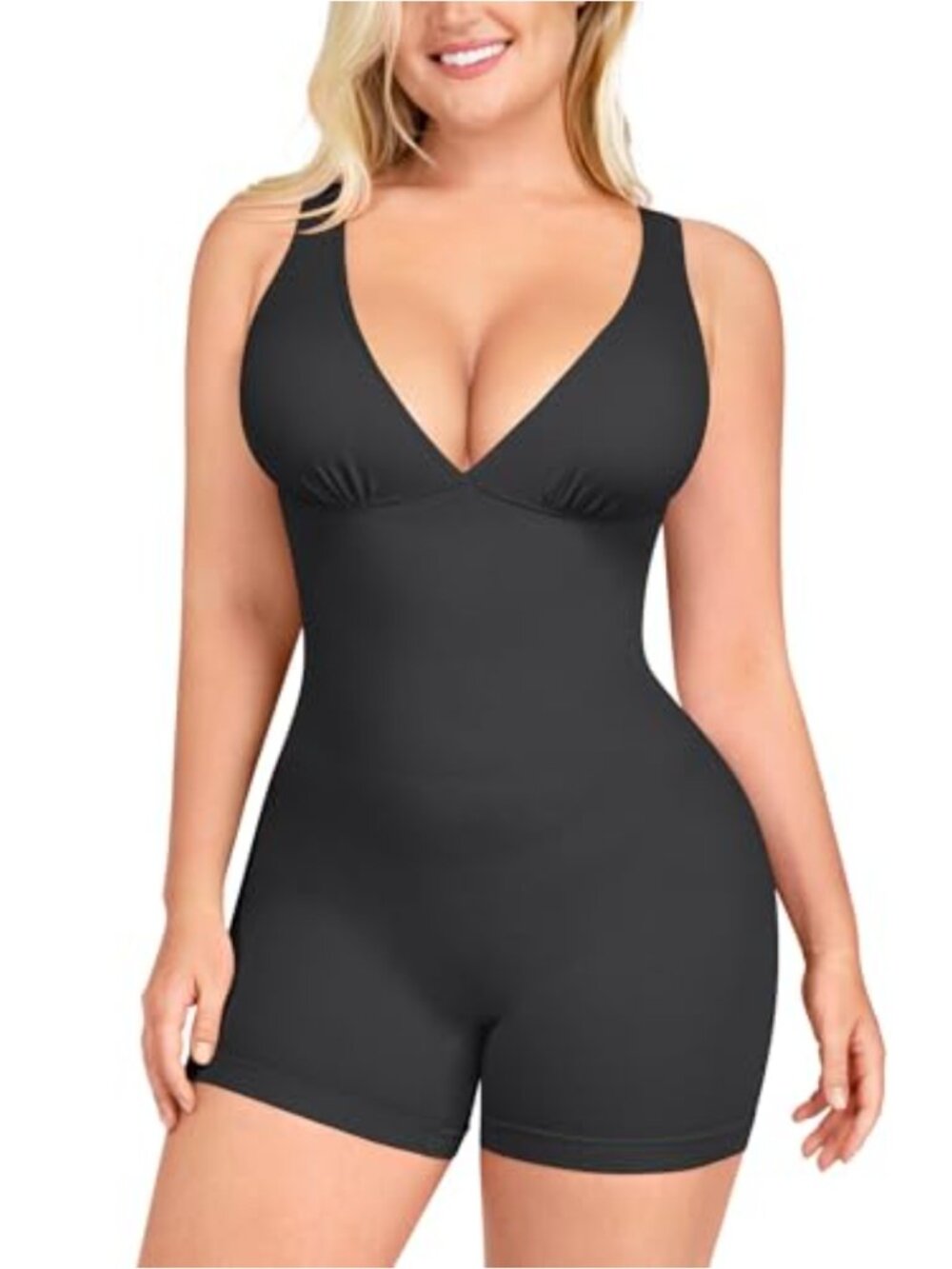 Seamless Tummy Control V-Neck Sleeveless Romper Jumpsuit Gym Bodysuit